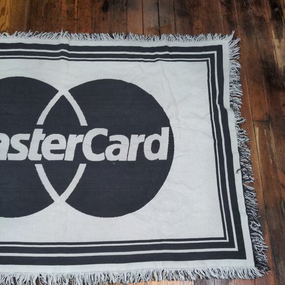 MasterCard Tapestry Blanket White Black Size 42x62 Vintage Big Logo - Picture 5 of 8